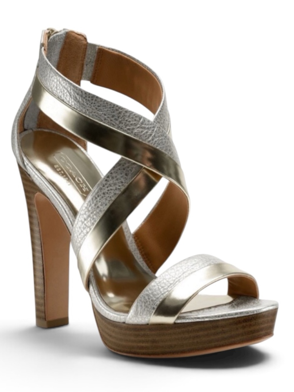 Coach Brynn Cuba Silver Platform Heels